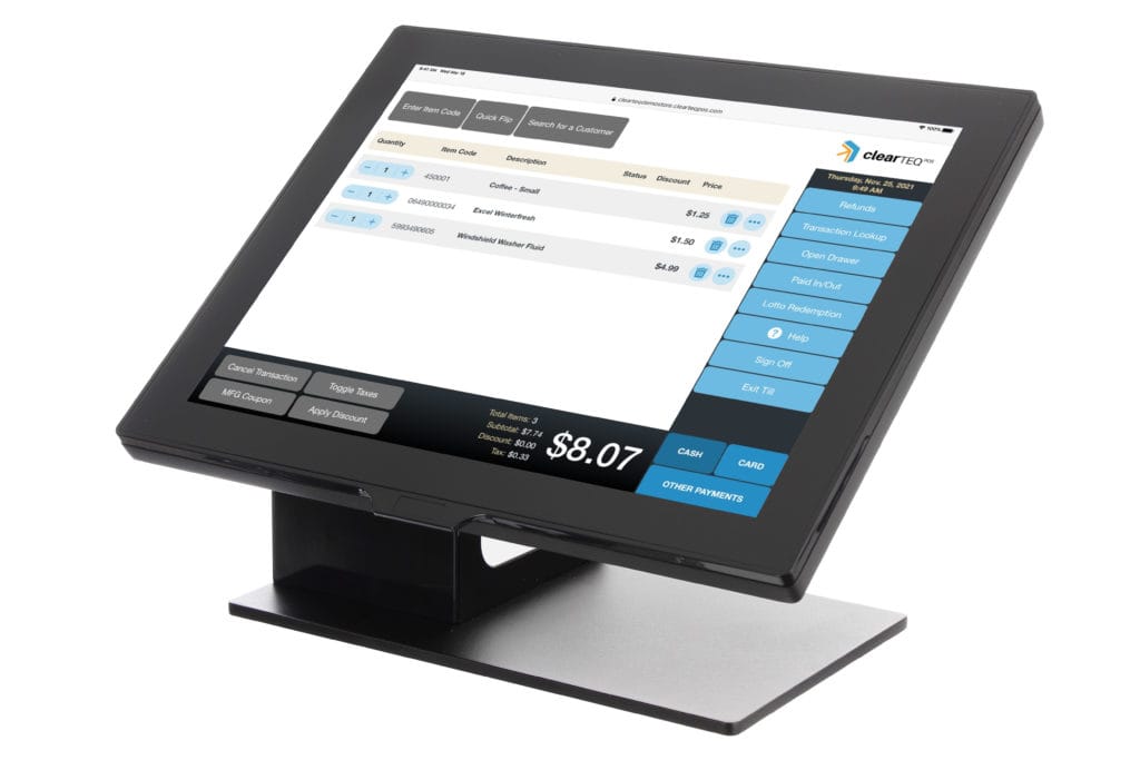 ClearTEQ POS reporting displayed on a retail point of sale terminal