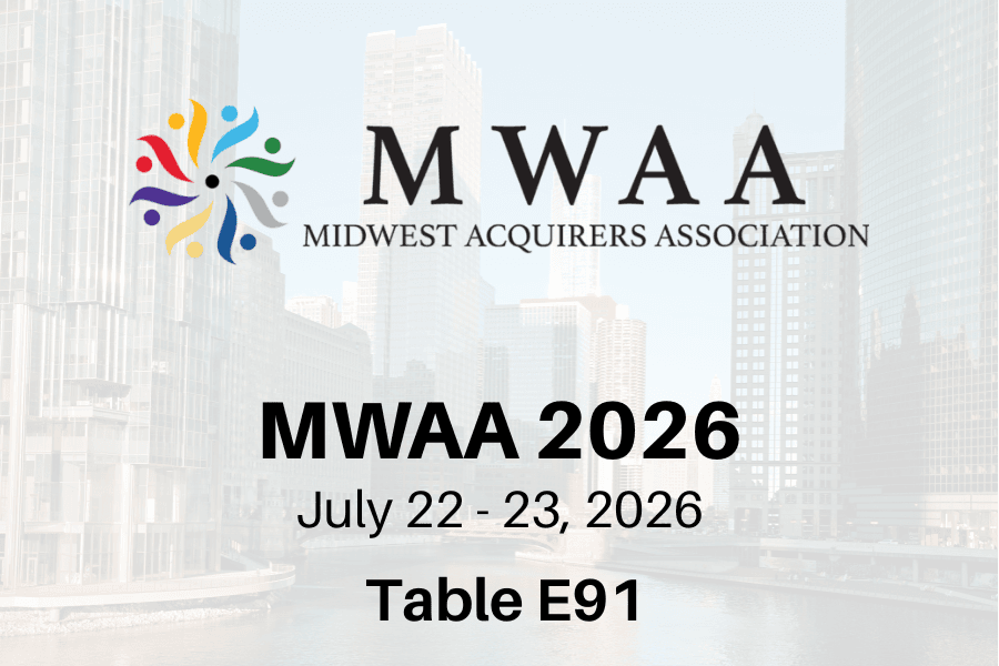 MWAA 2026 Midwest Acquirers Association conference graphic with event dates July 22–23, 2026 and Table E91.