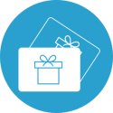 Gift Card Icon Representing Custom Retail Gift Card Solutions Blue gift card icon with two overlapping cards, representing Auto-Star’s customizable retail gift card solutions through the ClearTEQ POS system.