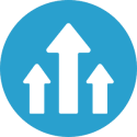 Blue circular icon with three white upward arrows symbolizing ClearTEQ POS helping businesses grow and scale.