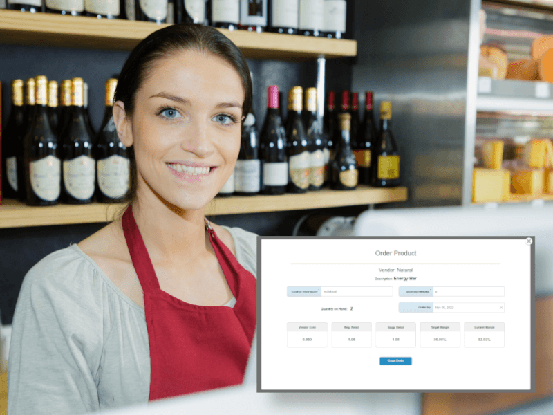 woman taking inventory at a wine shop