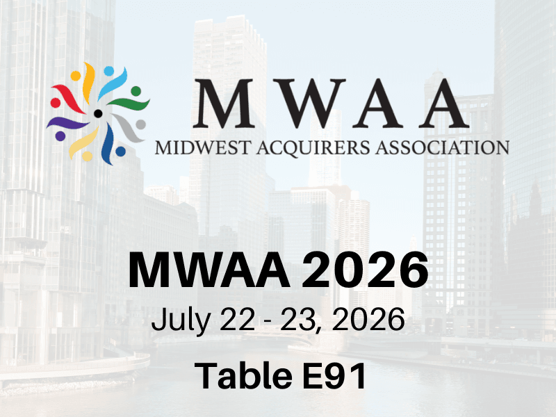 MWAA 2026 Midwest Acquirers Association conference graphic with event dates July 22–23, 2026 and Table E91.