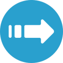 Blue circular icon with a white arrow symbol representing ClearTEQ POS forward movement and efficiency.