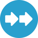 Blue circular icon with two white arrows pointing right, symbolizing ClearTEQ POS streamlining business operations.